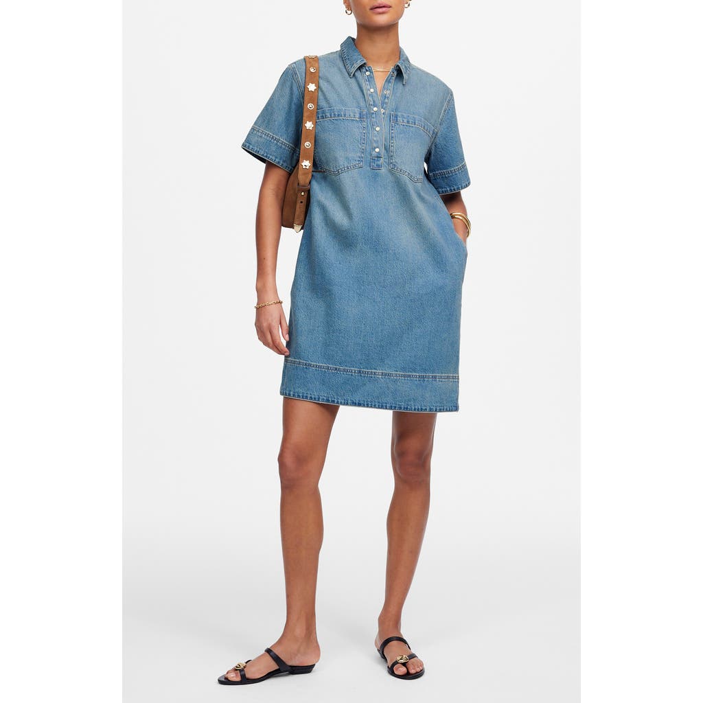 Madewell Denim Popover Dress In Blue