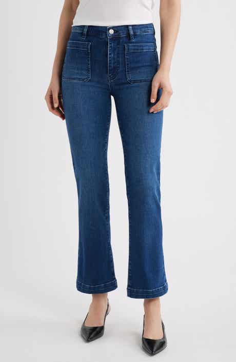 Patch Pocket High Waist Straight Leg Jeans