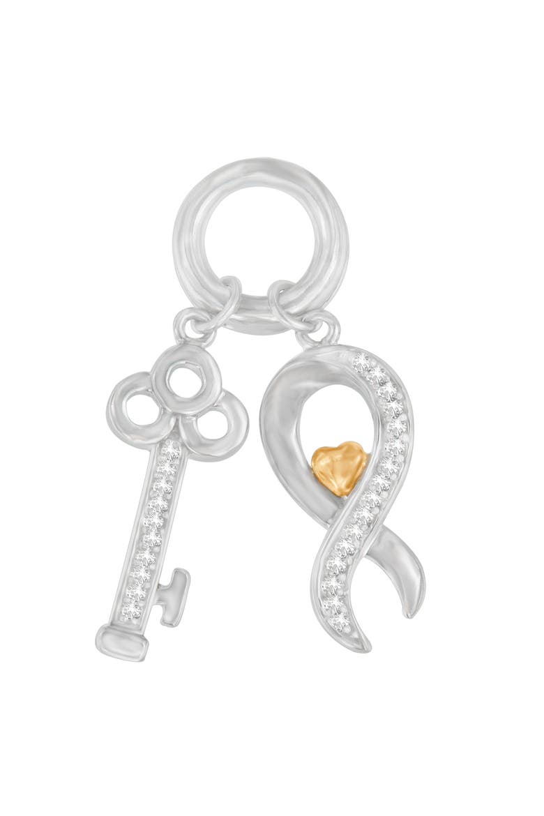 Two Tone Silver 1/6 cttw Diamond Symbol Key Pendant Necklace, Main, color, Yellow