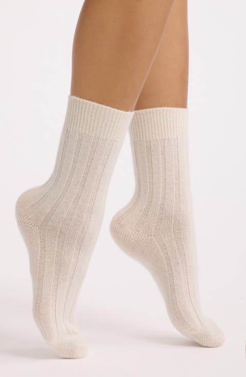 Rib Cashmere Blend Crew Socks