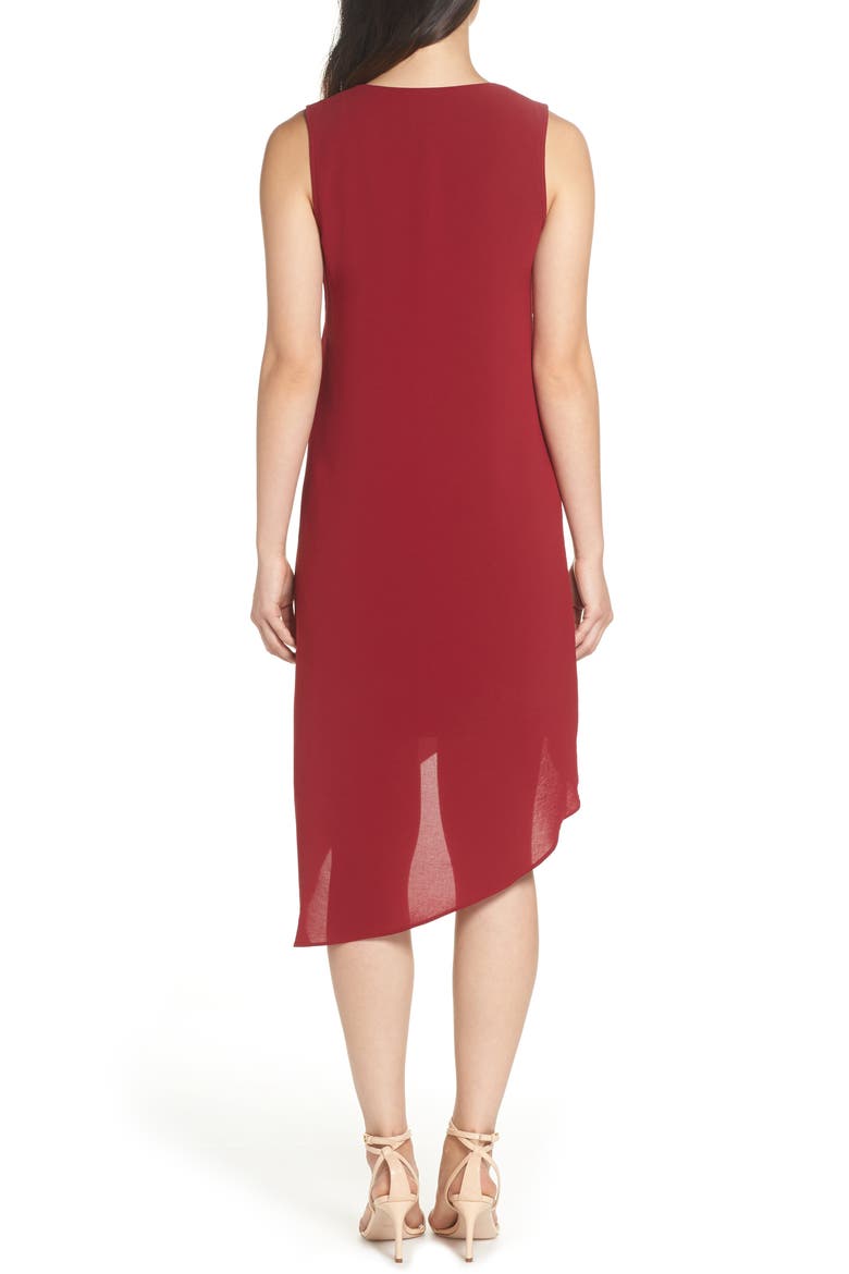 Ruffle Front Crepe High/Low Dress, Alternate, color, ALIZARIN CRIMSON