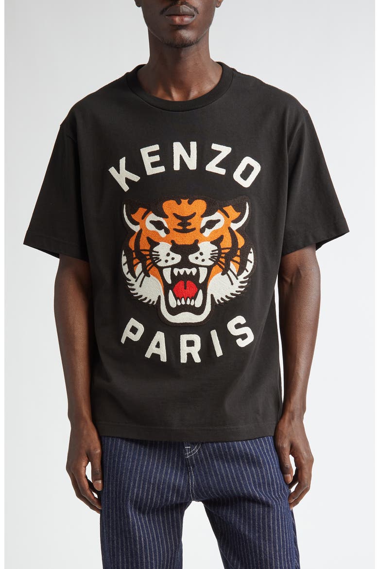 Lucky Tiger Oversize Graphic T-Shirt, Main, color, BLACK