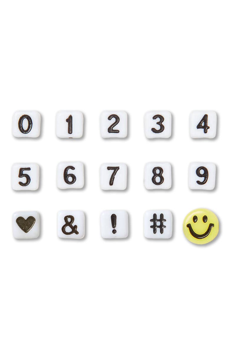 Little Words Project Smiley Face Custom Beaded Stretch Bracelet, Alternate, color, White/ Yellow Multi