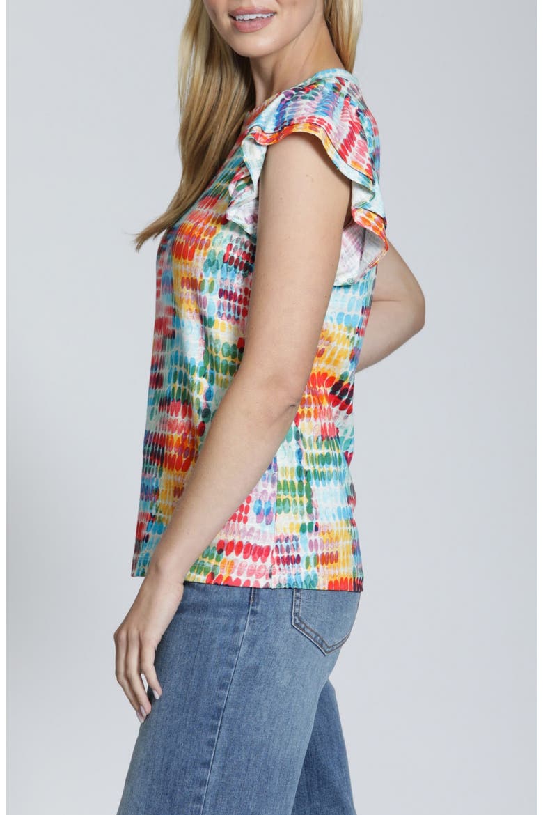 Double Ruffle Cap Sleeve Top, Alternate, color, TURQUOISE MULTI