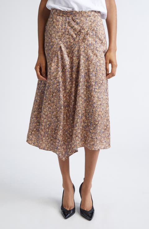Cacia Floral Jacquard Asymmetric Midi Skirt