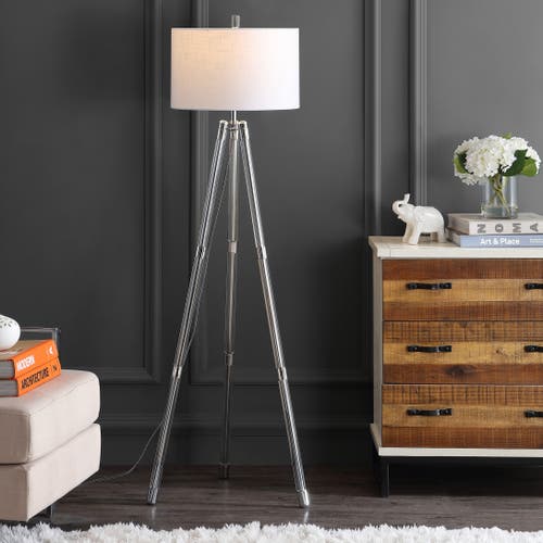 Jonathan Y Arliss 60" Surveyor's Tripod Metal/crystal Led Floor Lamp, Chrome In Chrome