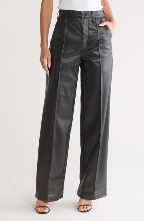 High Waist Pintuck Spinner Prep Heel Faux Leather Pants
