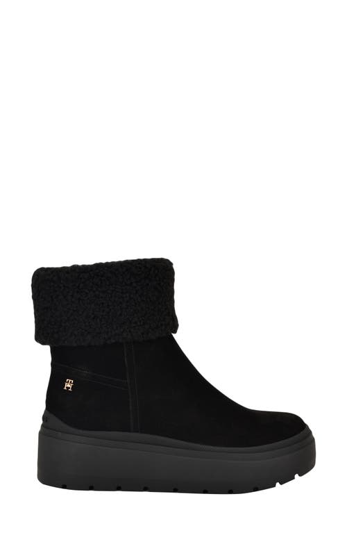 Tommy Hilfiger Peleiz Faux Shearling Cuff Platform Bootie In Black