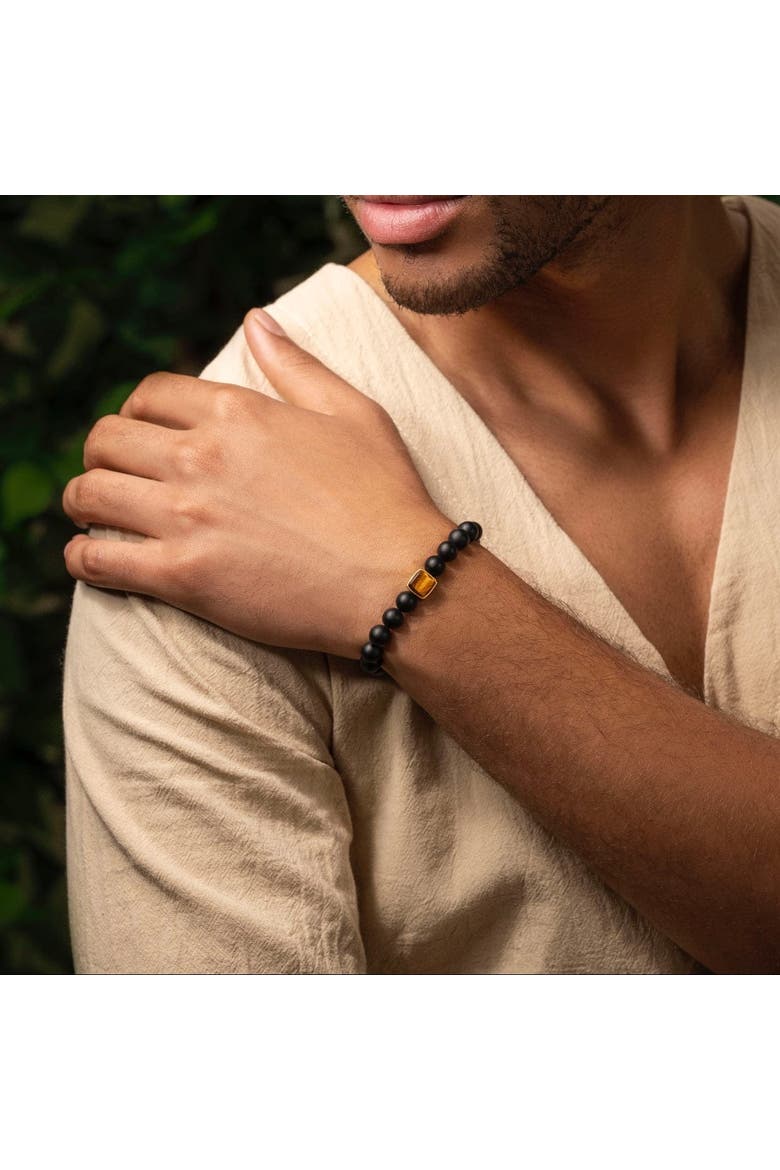 Men's Black Onyx Tiger’s Eye Beaded Bracelet Infinite Potential, Alternate, color, Black/brown/gold