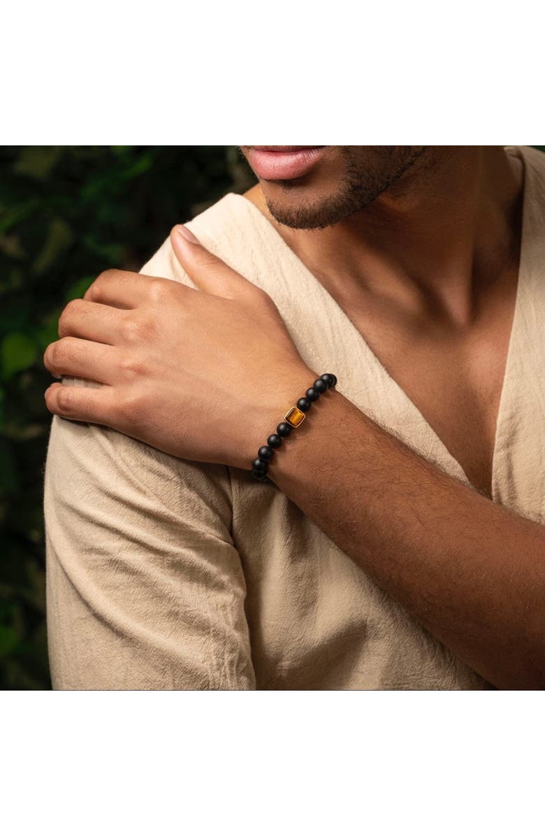 Karma and Luck Men's Onyx Tiger's Eye Beaded Bracelet Infinite Potential, Alternate, color, Black/Brown/Gold