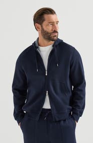 Brunello Cucinelli Cotton, cashmere and silk French terry double cloth hooded sweatshirt with zipper