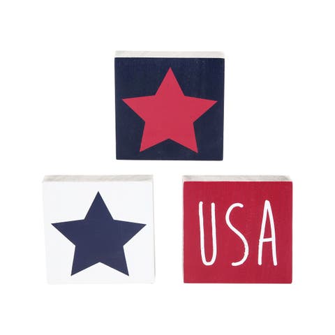USA Stars Set of 3 Decorative Block Figurines 4.75"