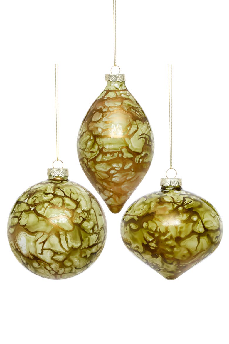 Marbled Art Ornament, Box of 6, Main, color, Olive Green