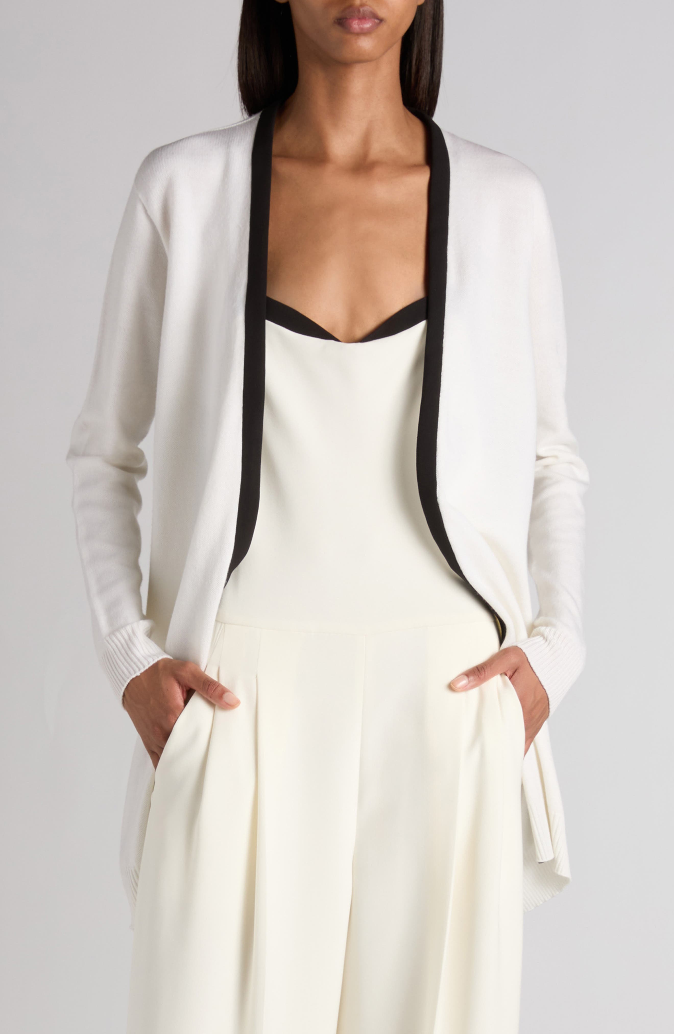 Contrast Trim Open Front Cardigan