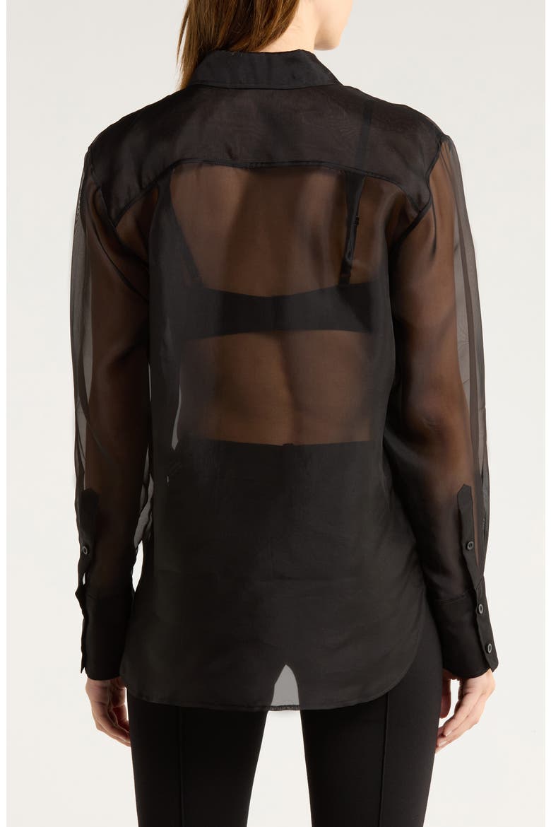 The Silk Organza Button-Up Shirt, Alternate, color, BLACK