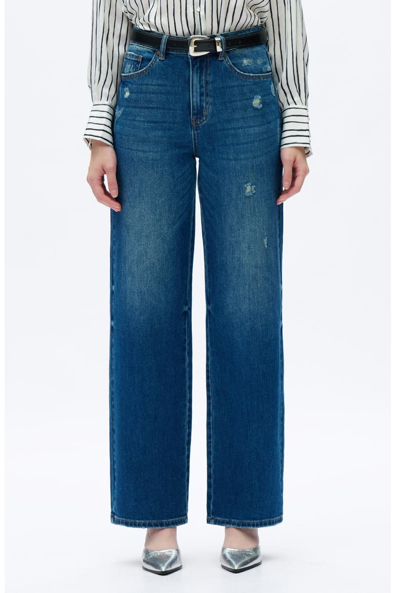 High Waist Relaxed Straight Leg Jeans, Main, color, VINTAGE MEDIUM BLUE