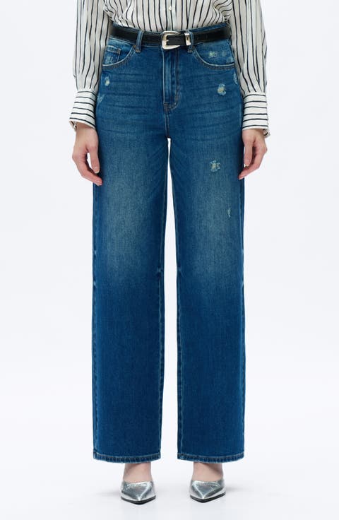 High Waist Relaxed Straight Leg Jeans (Vintage Medium Blue)