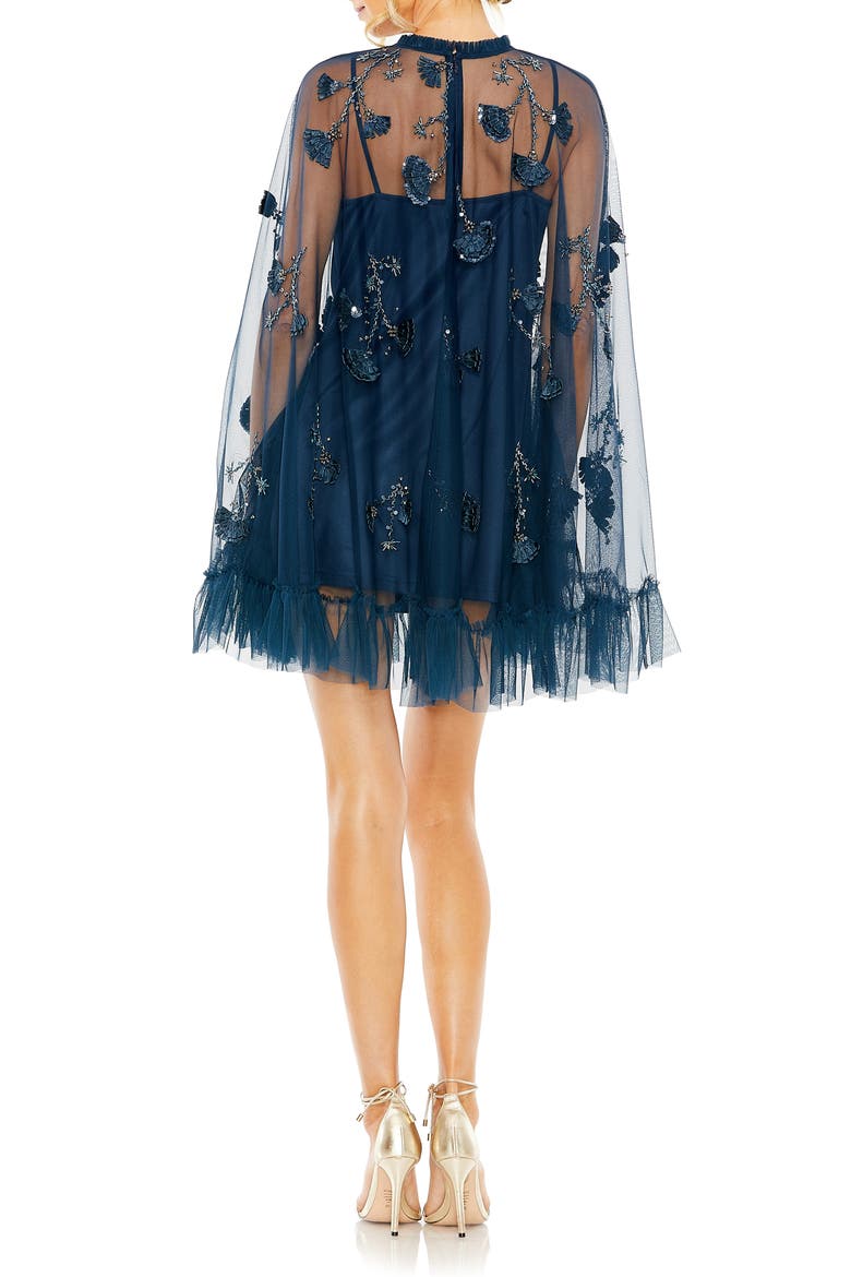 Embellished Long Sleeve Trapeze Dress with Ruffle Hem, Alternate, color, TWILIGHT
