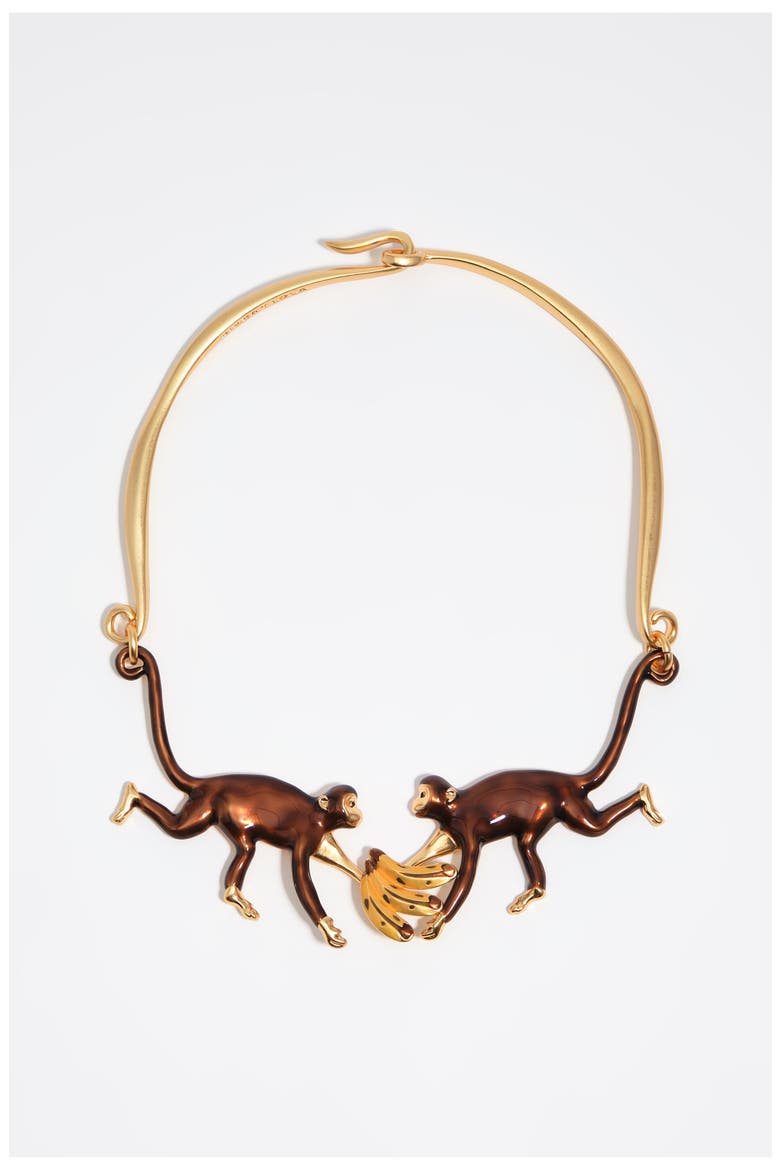 Monkeys And Bananas Necklace, Main, color, GOLD
