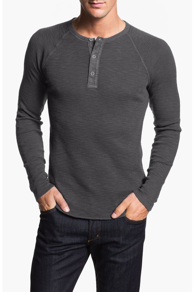 Waffle Knit Thermal Henley T-Shirt, Main, color, HOLIDAY BLACK