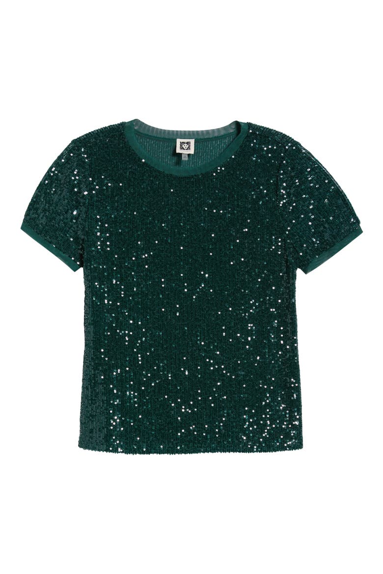 Sequined Short Sleeve T-Shirt, Alternate, color, PINE FOREST