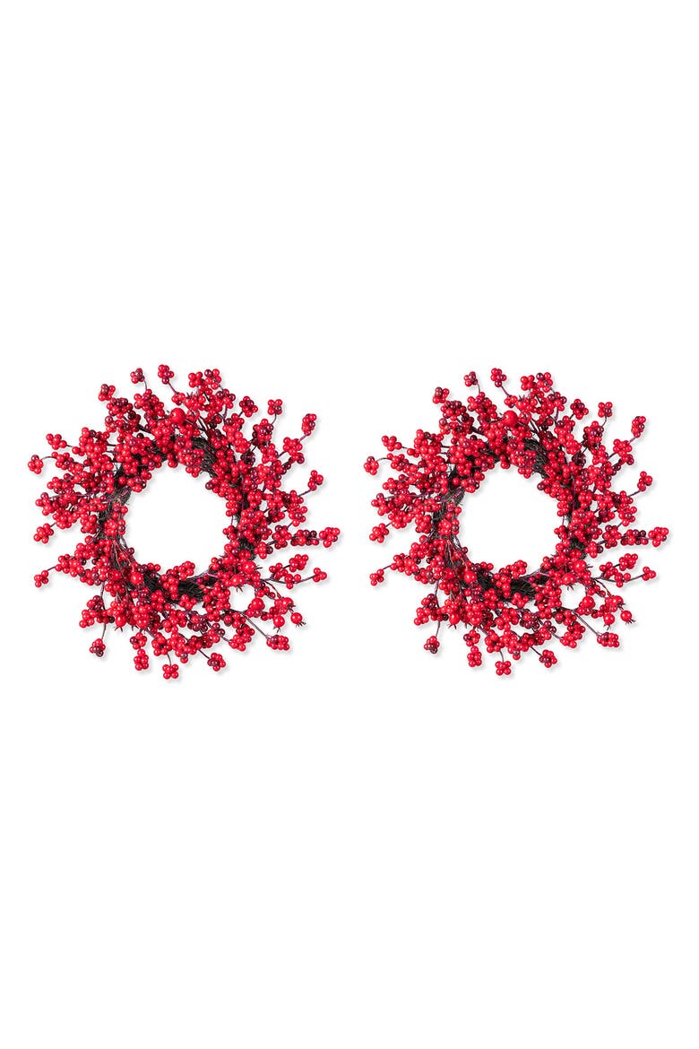 Set of 2 14"D Christmas Mini Red Berries Wreath, Main, color, Red