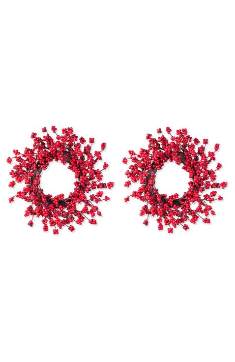 Set of 2 14"D Christmas Mini Red Berries Wreath