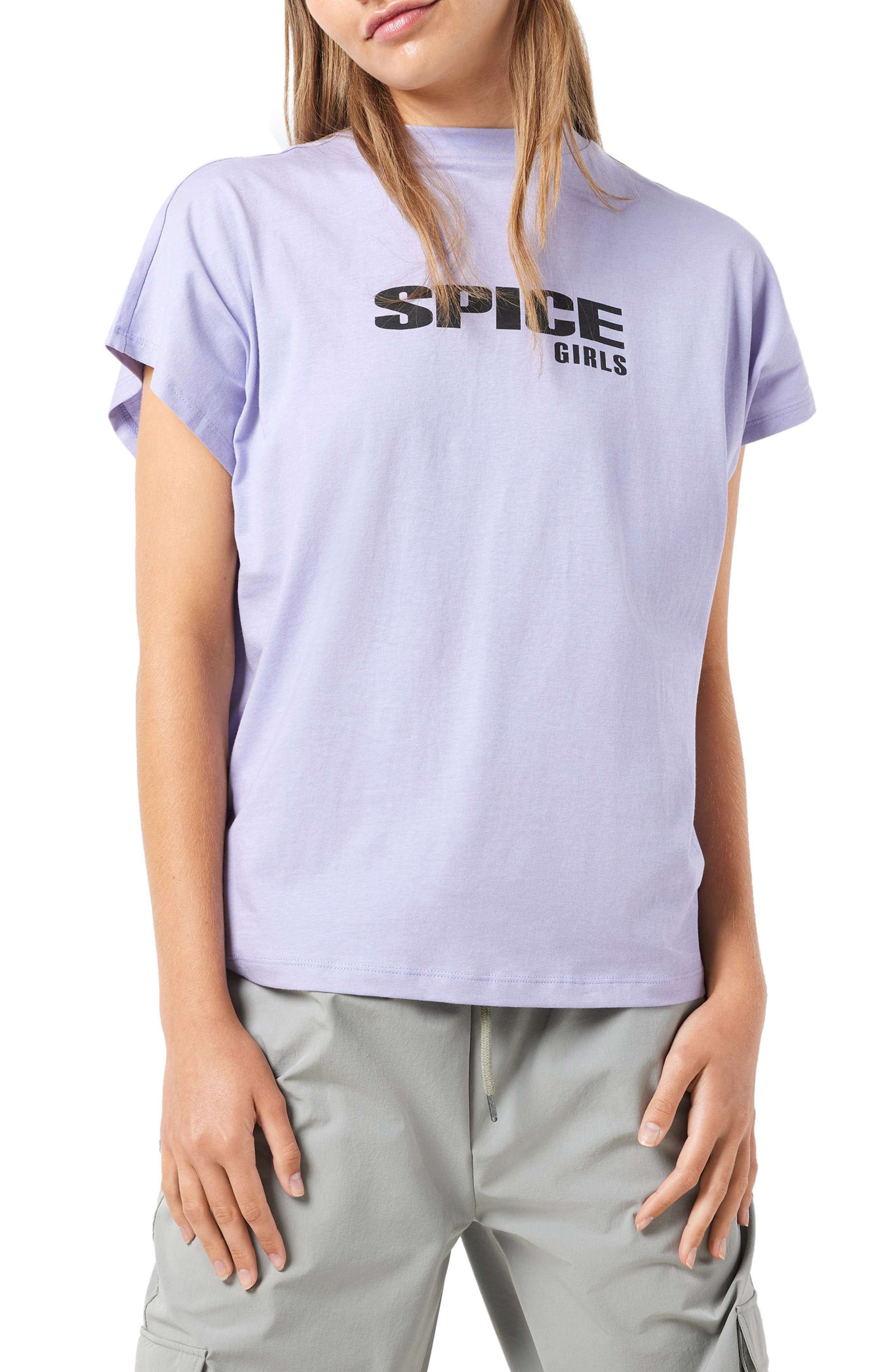 Noisy may Spice Girls Mock Neck Graphic T-Shirt in Sweet Lavender Print 