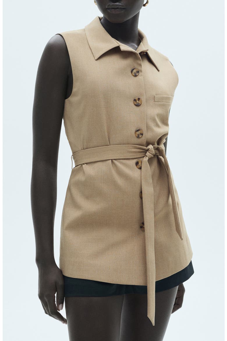 Tie Waist Suit Vest, Main, color, BEIGE