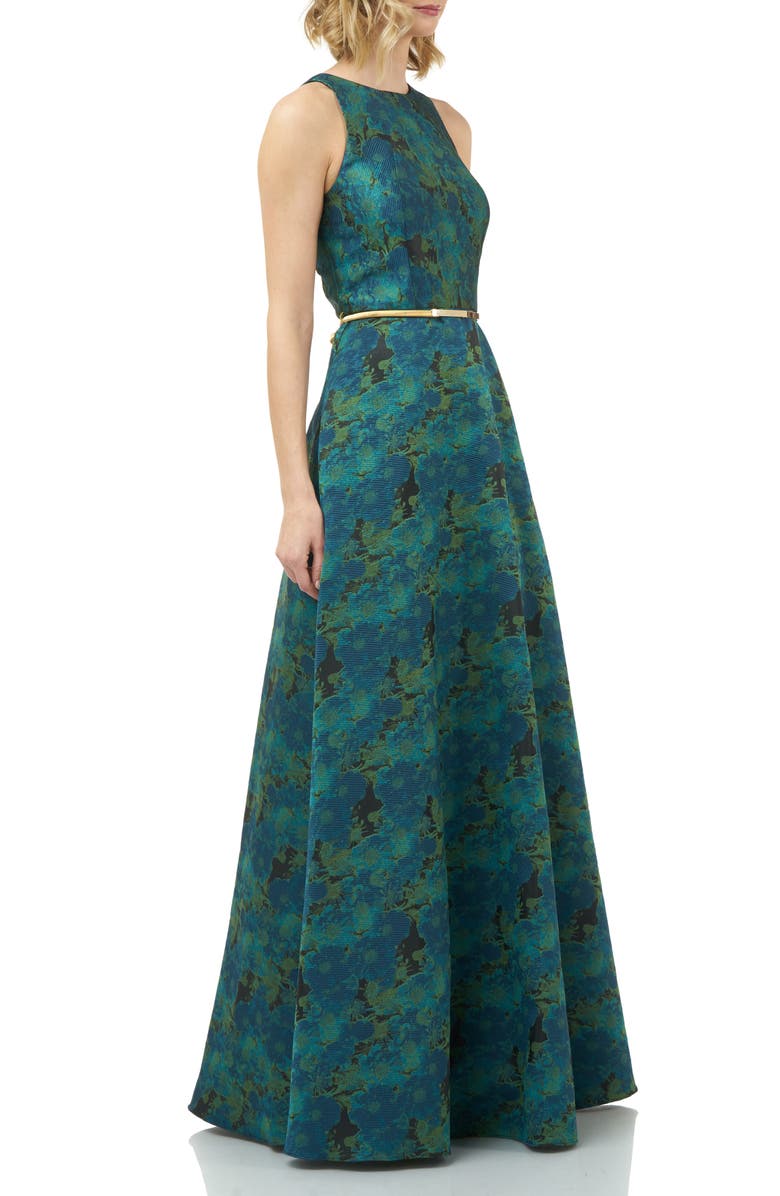 Kay Unger Floral Jacquard Evening Gown, Alternate, color, 