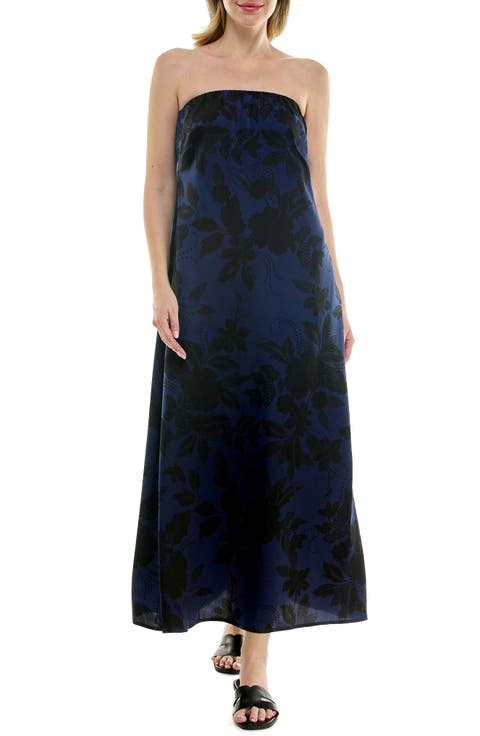 Strapless Print Satin Maxi Dress