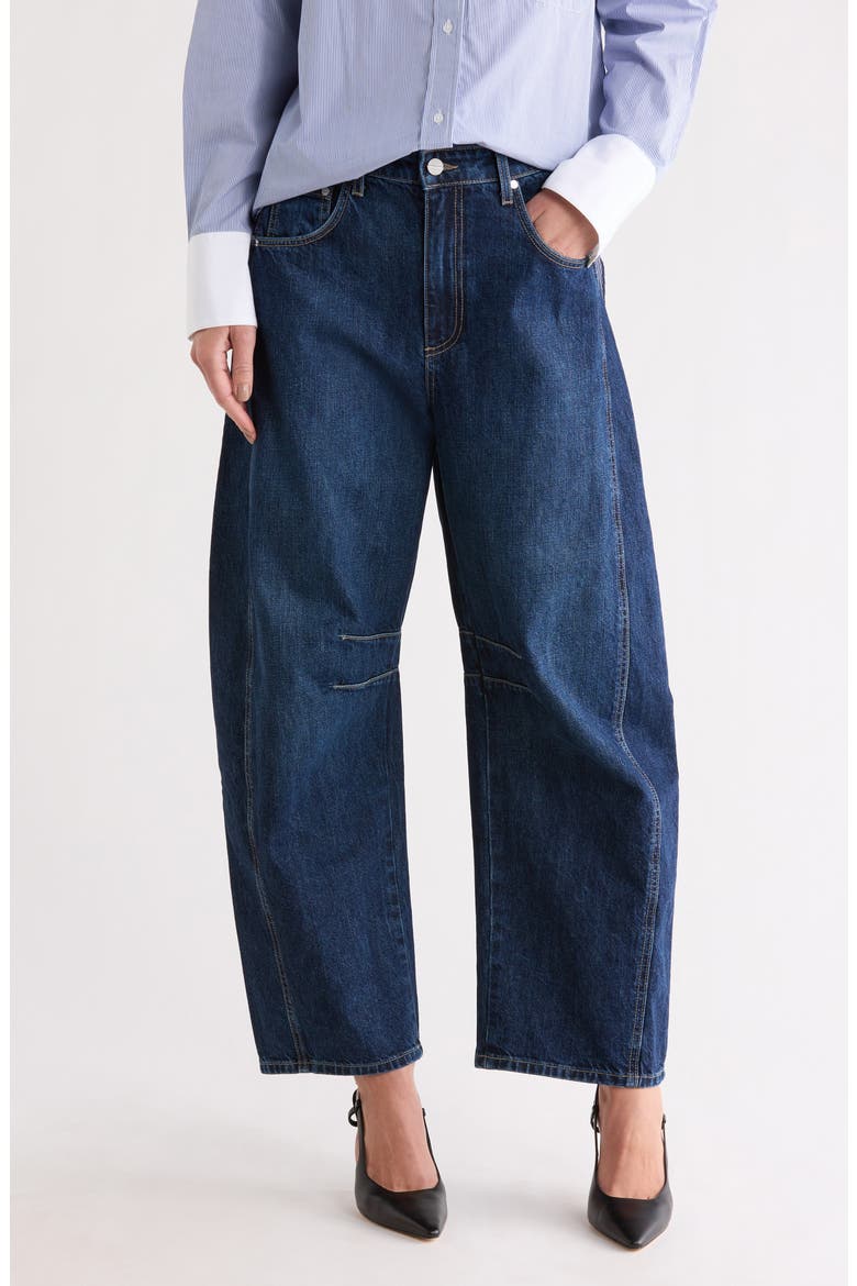 High Waist Barrel Leg Jeans, Main, color, DARK WASH