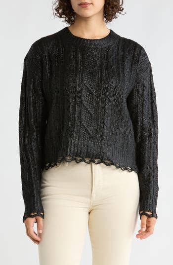 Vigoss Metallic Cable Stitch Sweater In Black