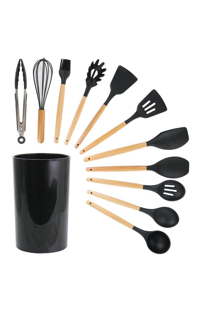 Megachef Silicone and Wood Cooking Utensils, Set of 12, Main, color, Black