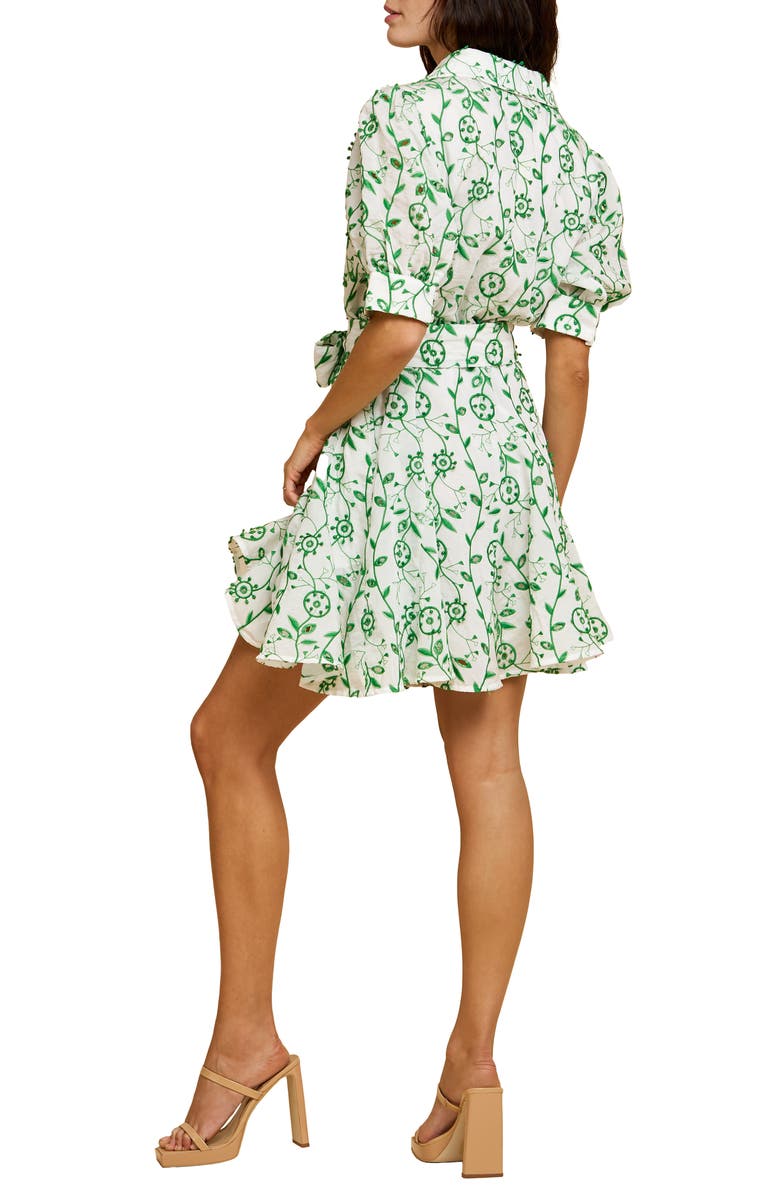 CIEBON Emilie Embroidered Belted Mini Shirtdress, Alternate, color, White/ Green