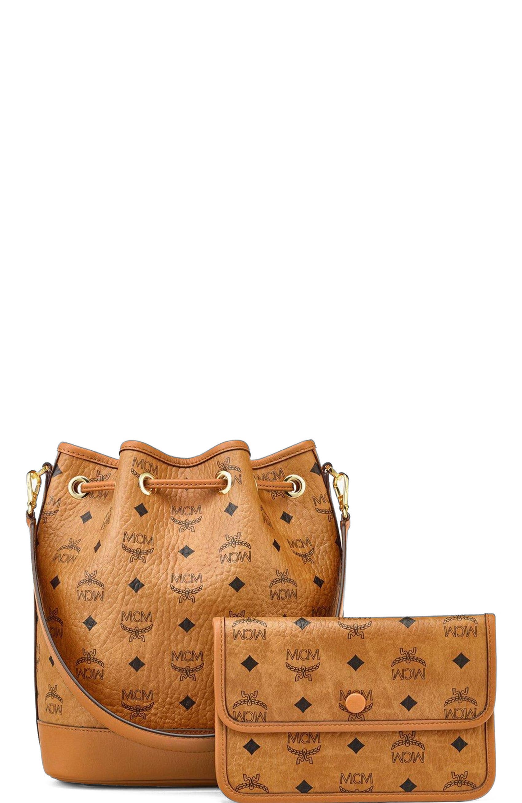 MCM Dessau Drawstring Bag in Visetos, Alternate, color, 