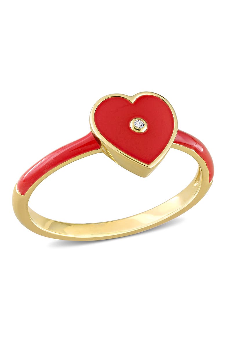 Gold Plated Created White Sapphire Enamel Ring, Main, color, RED