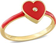 DELMAR Gold Plated Created White Sapphire Enamel Ring