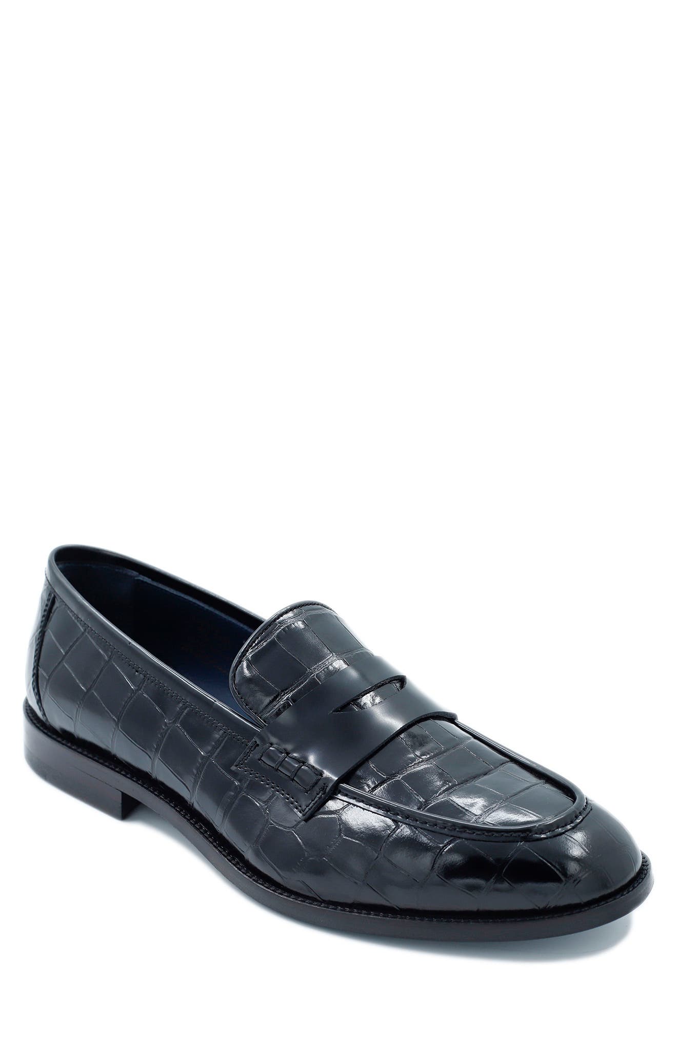 VELLAPAIS Aiden Croc Embossed Penny Loafer, Main, color, 