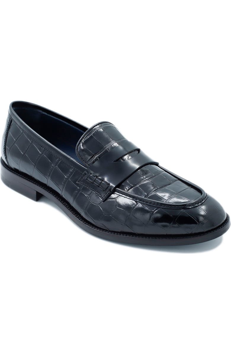 VELLAPAIS Aiden Croc Embossed Penny Loafer, Main, color,