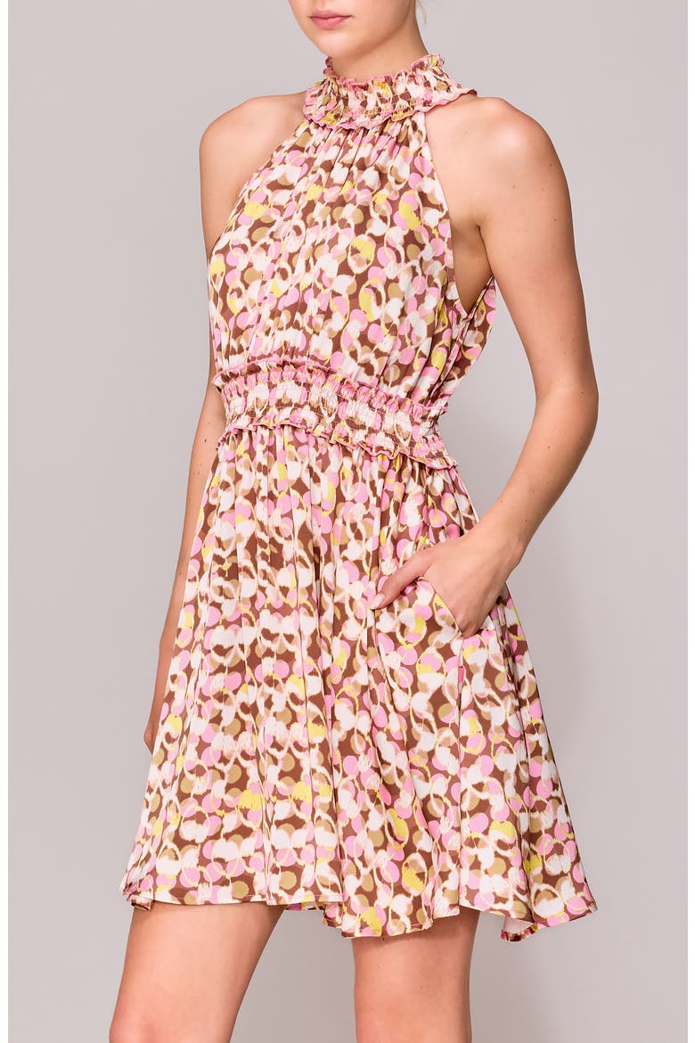 Halter Neck Smocked Minidress, Alternate, color, PINK MOCHA MULTI