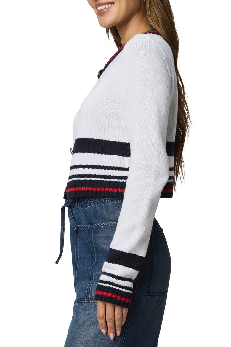 Sailor Stripe Cardigan, Alternate, color, WHITE/ NAVY/ ROUGE