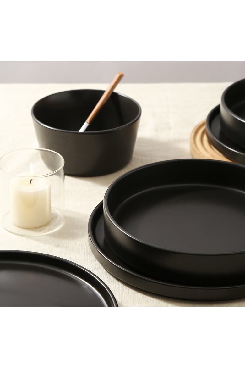 Celina Stoneware 24-Piece Dinnerware Set, Cereal and Dinner Bowls, Alternate, color, Black
