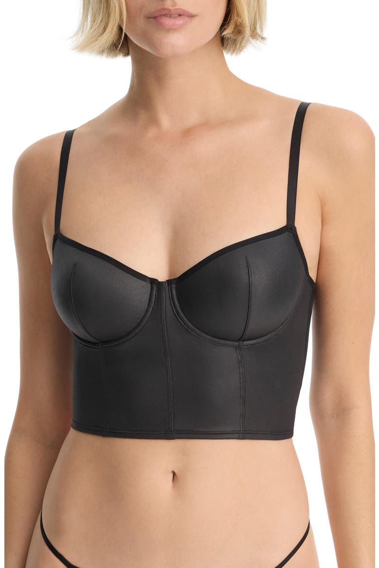 Late Night Faux Leather Corset Cami, Alternate, color, Black