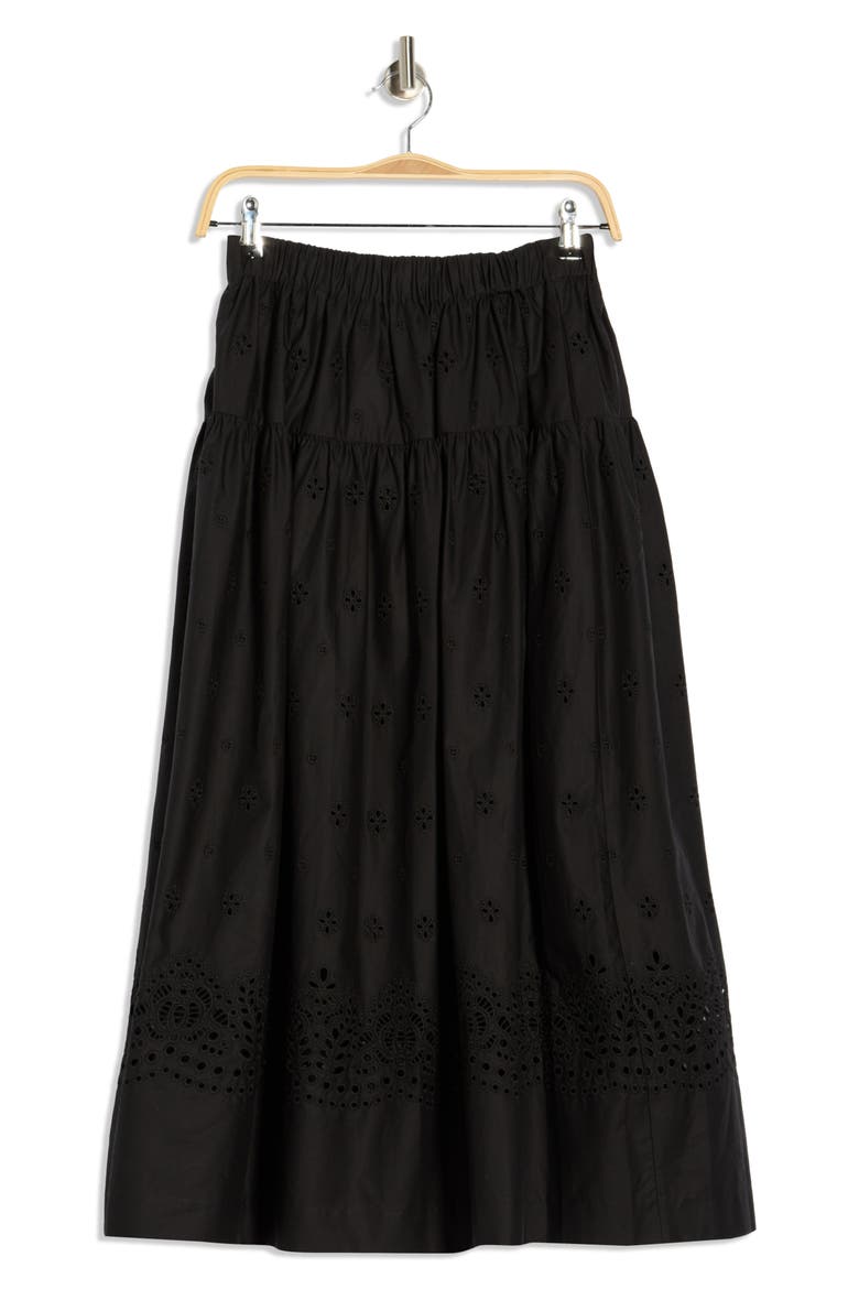Jay Eyelet Embroidered Cotton Midi Skirt, Alternate, color, BLACK