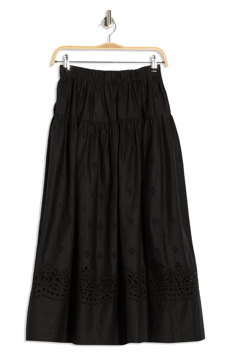 A.L.C. Jay Eyelet Embroidered Cotton Midi Skirt, Alternate, color, Black