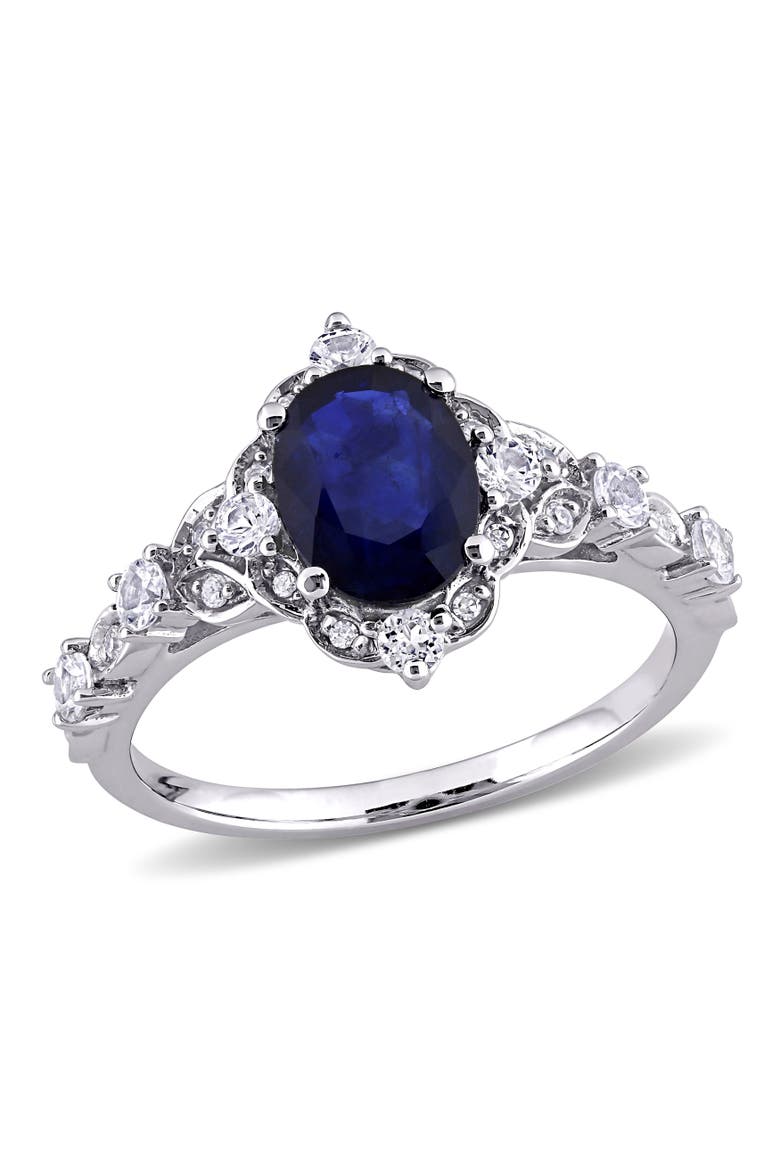 Gemstone & Diamond Oval Vintage Ring 10k, Main, color, Sapphire/White Gold