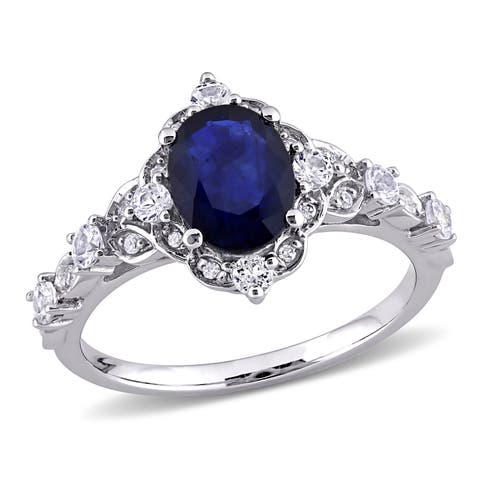 Gemstone & Diamond Oval Vintage Ring 10k