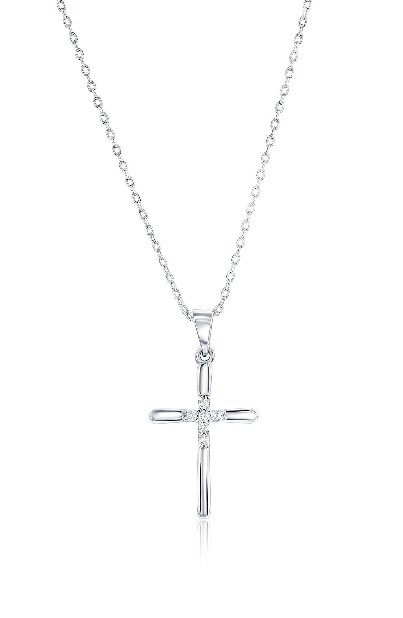 Sterling Silver CZ Cross Necklace