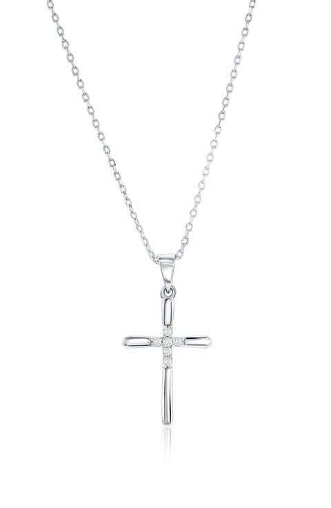 Sterling Silver CZ Cross Necklace